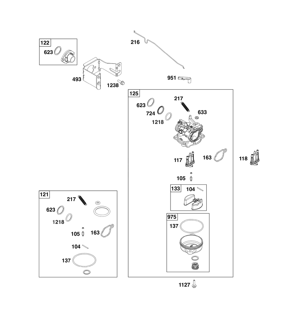 Carburetor Group Diagram and Parts List for 09P705-0258-H5 020000 - 09Z999 Briggs and Stratton Engine